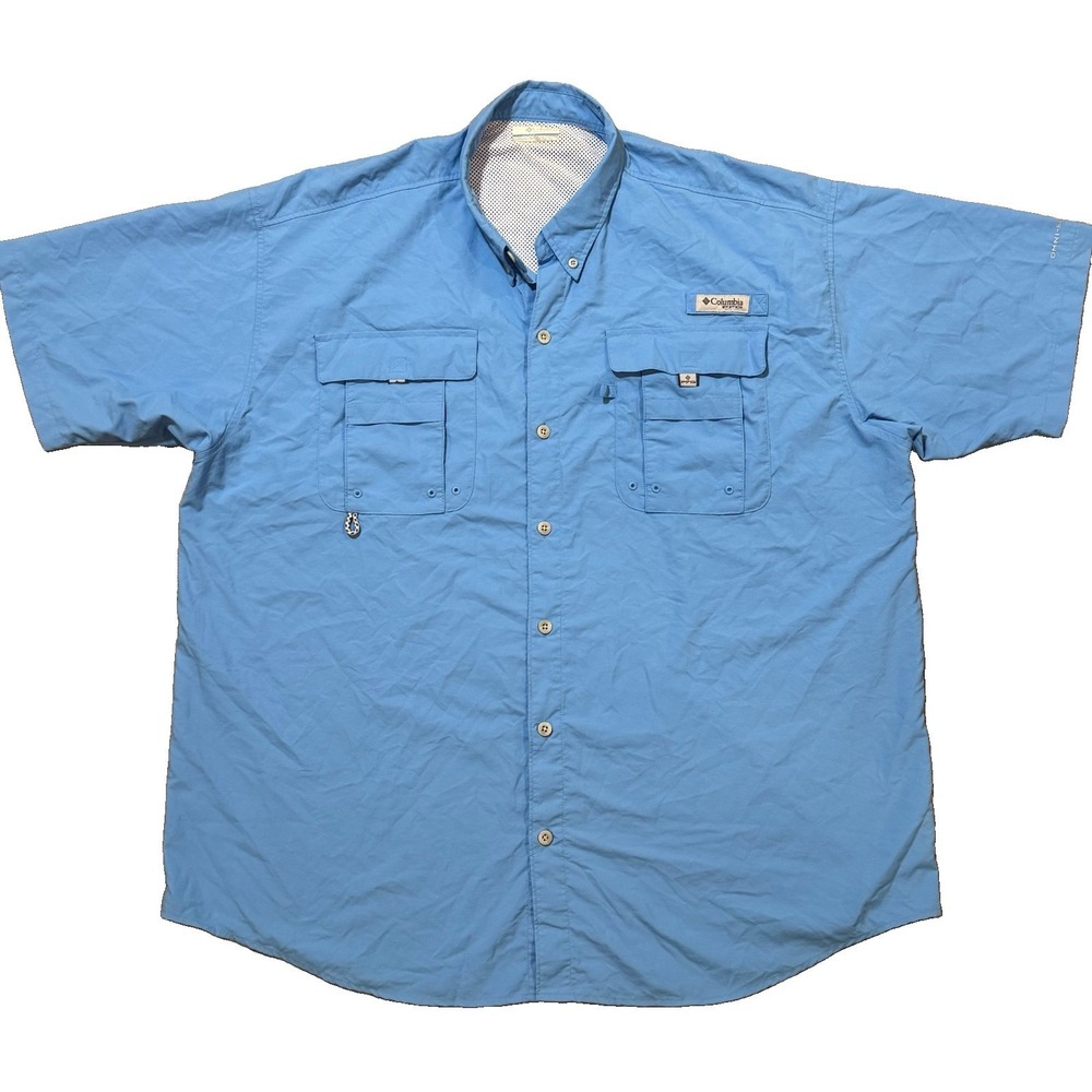 Columbia PFG Omni-Shade Fishing Shirt Men's XL Light Blue Vented Short Sleeve